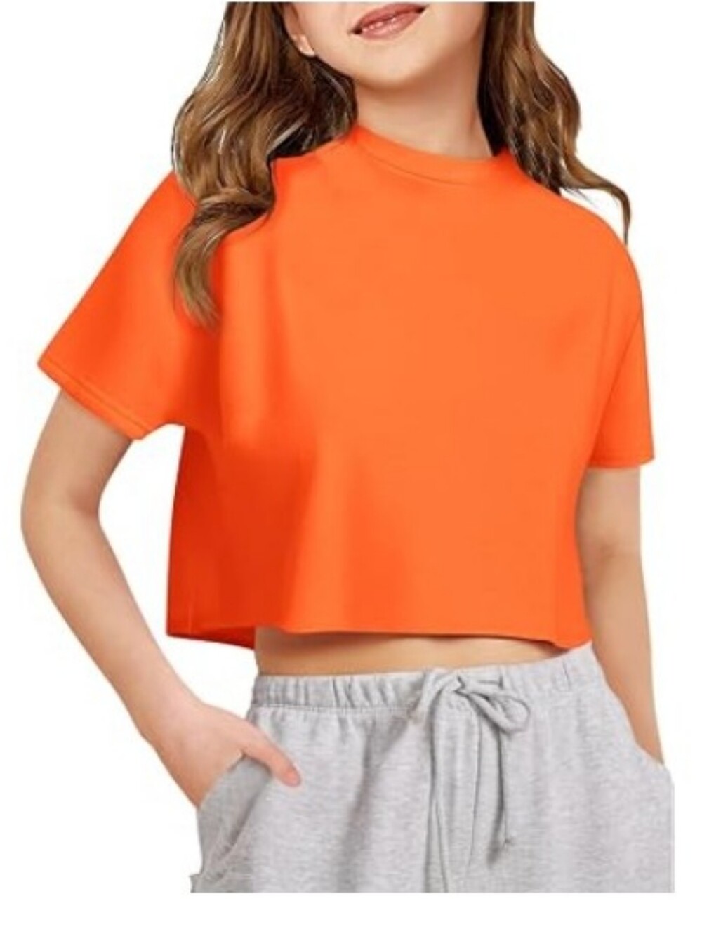 Girls Oversized Crop Tops Athletic Short Sleeve T Shirt Orange